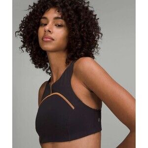 Lululemon Tough Train High Neck Bra Medium Support Black Orange Soda Size 2